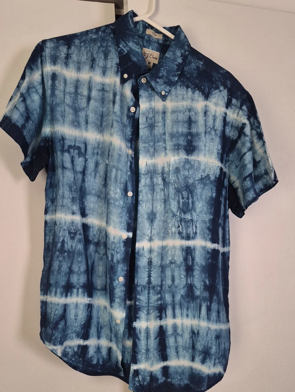 J. Crew Blue Tie-Dye Short Sleeve Button-Down Shirt
